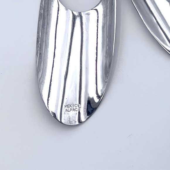 Sterling Silver Wave Pattern Oval Dangle Earrings – French Hook – 2" Length - Picture 8 of 8